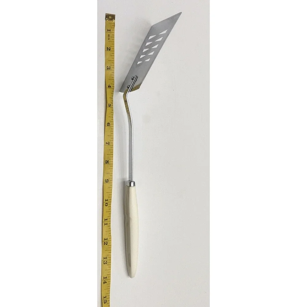 Vtg Androck Stainless Slotted Spatula Turner White‎ Handle USA 14